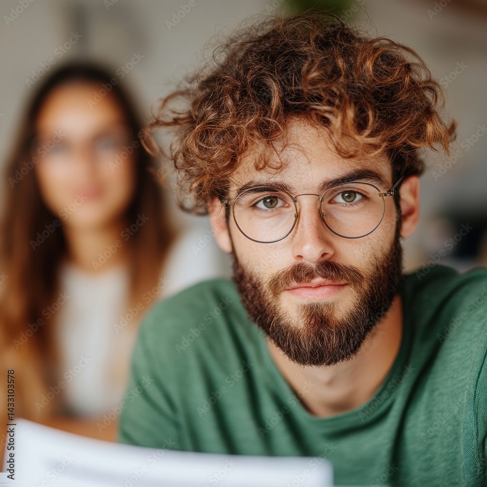 Poster Modern Millennial Professionals Authentic Workplace Connection with Soft-Focus Collaborative Workspace, Embodying Gen Z Aesthetic and Inclusive Design Narrative