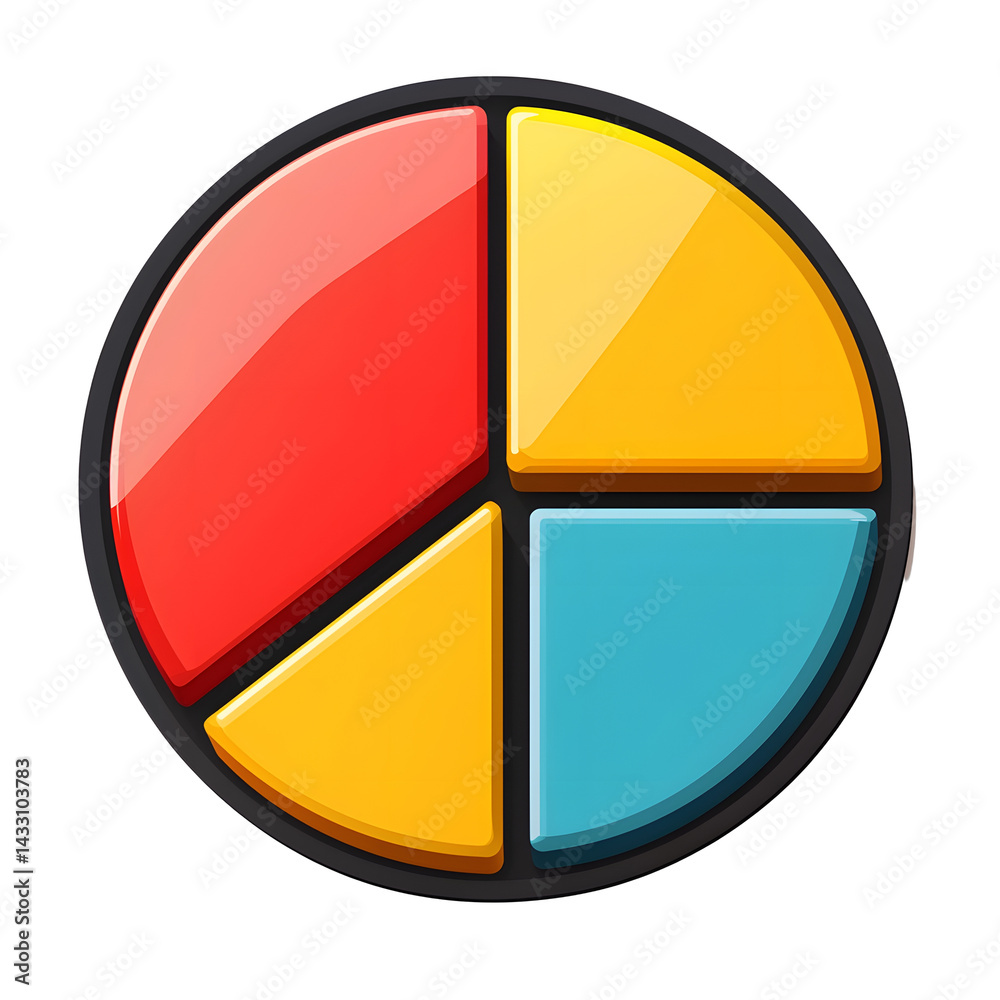 Poster a minimalist vector style pie chart icon with three cleanly divided primary colored segments arrange