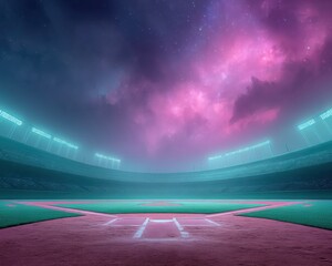 Ethereal Stadium Dreams Cinematic Baseball Field Under Neon Twilight - Next-Gen Sports Venue Visualization for Digital Marketing and Immersive Fan Experience