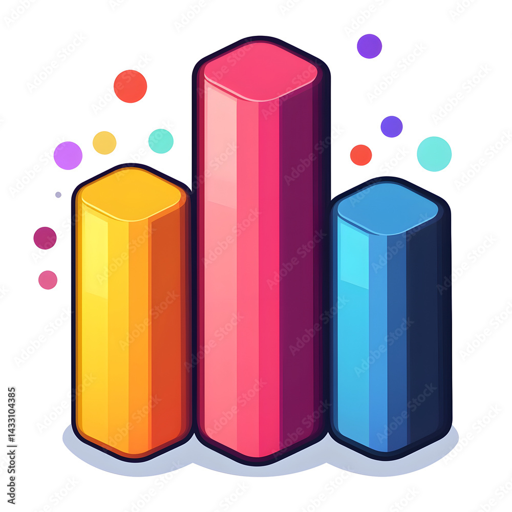 Poster a vibrant abstract bar graph composed of three dimensional geometric shapes in a bold minimalist sty