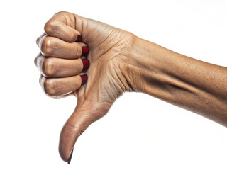 Illustration of hand with thumb down gesture isolated on white background