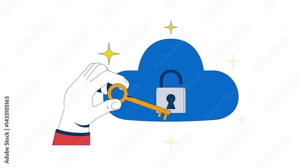 Poster keeping data safe on cloud encryption 2d animation. access management, cybersecurity. saas security.