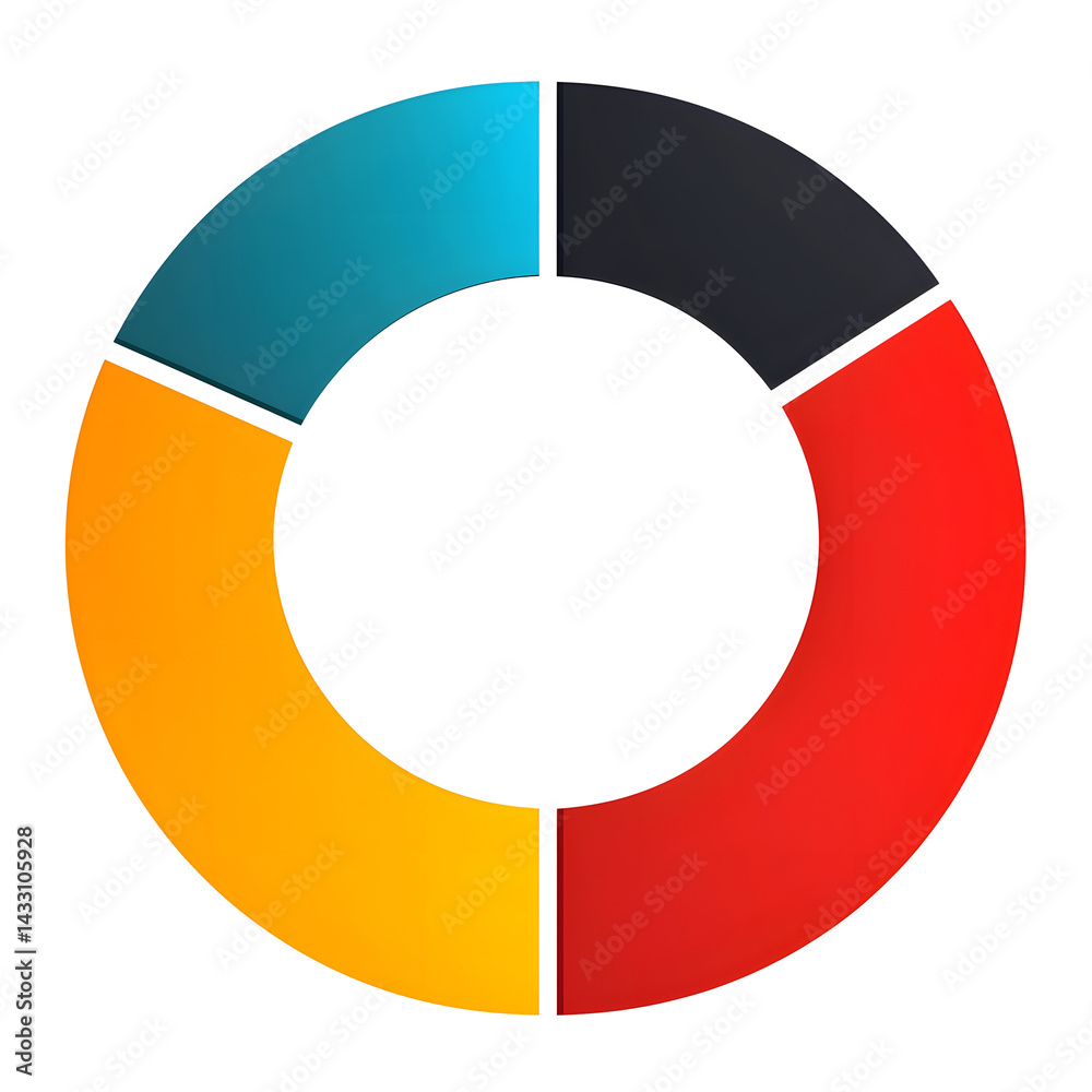 Poster a simple clean donut chart design featuring three vibrant colored sections on a plain white backgrou