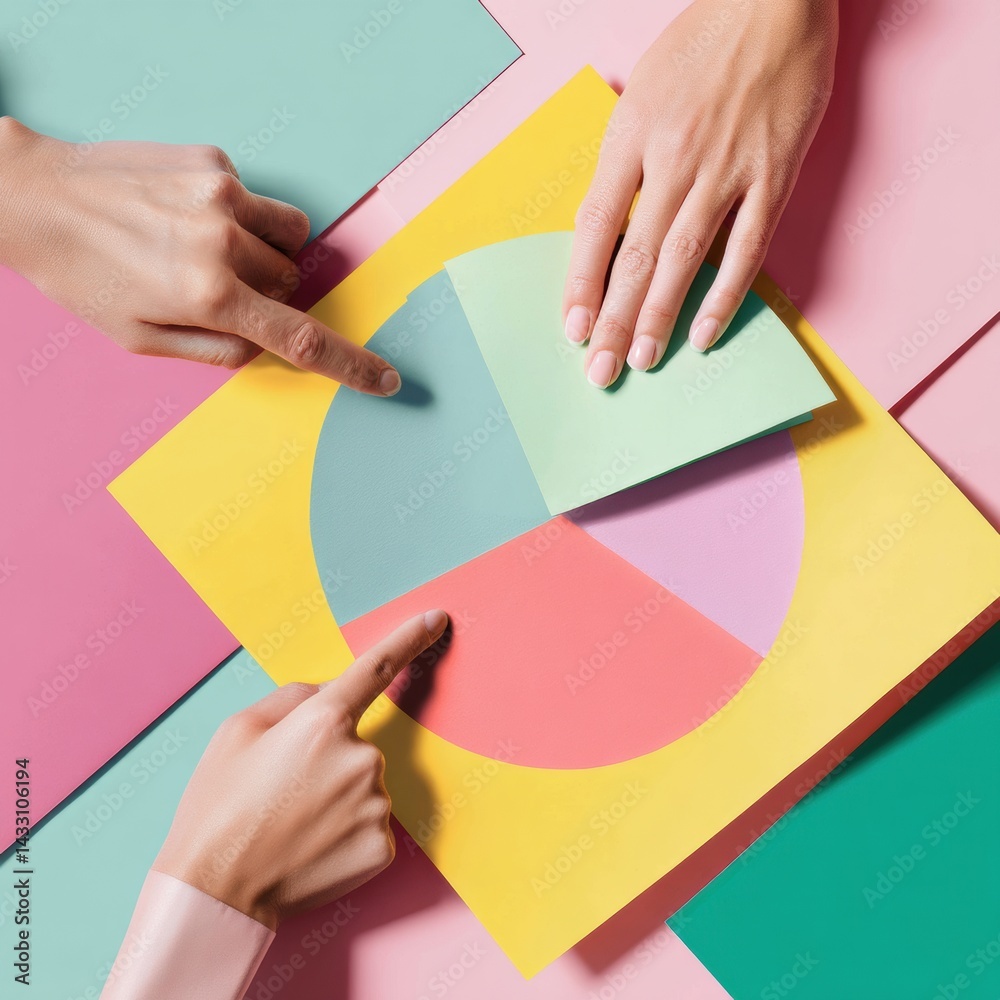 Poster Vibrant Collaboration and Design Strategy Millennial Creative Team Analyzing Color-Block Data Visualization for Digital Marketing Innovation