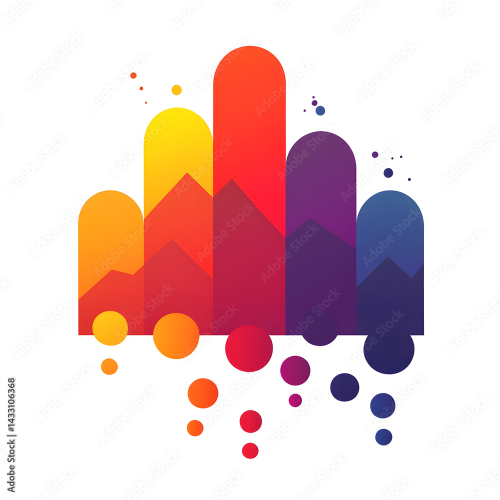Poster a vibrant and dynamic composition of organic overlapping geometric shapes in a minimalist vector ins