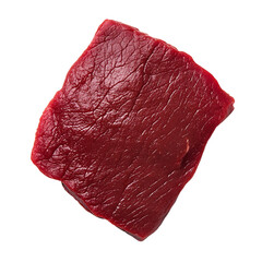 Close-up studio shot of raw beef fillet against a stark black background