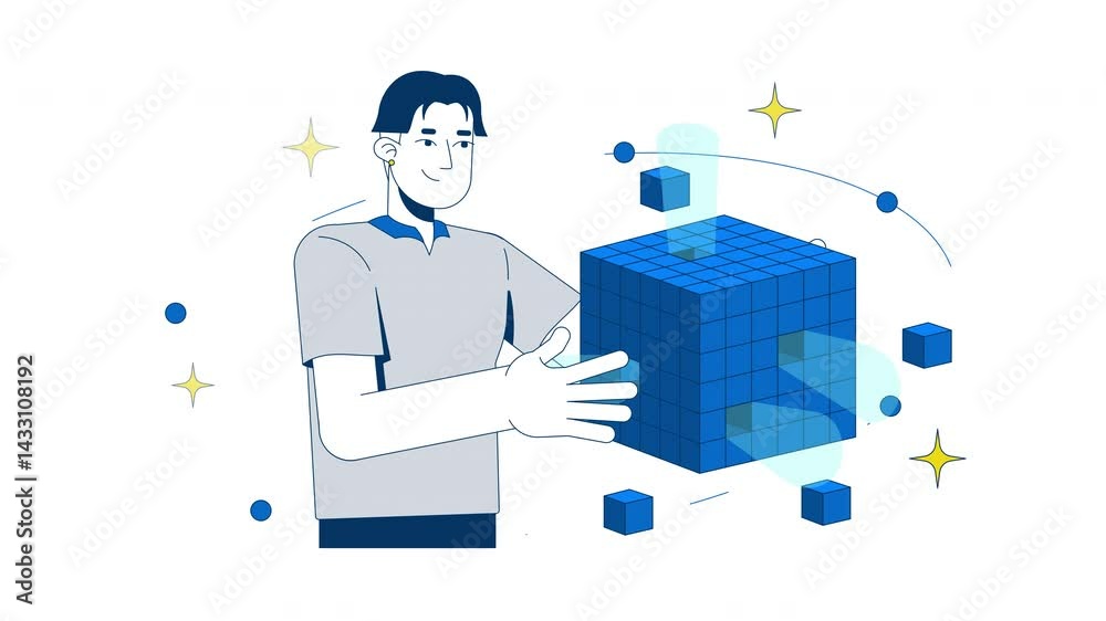 Aufkleber olap data cube analysis 2d animation. digital analytical processing. business intelligence. analyst 
