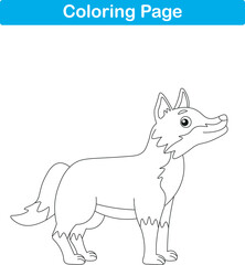 Funny cartoon wolf. Coloring pages. Vector illustration