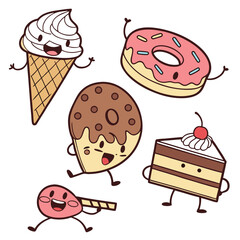  cute funny food characters set isolated on white background