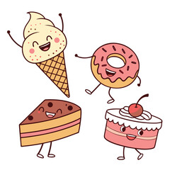  cute funny food characters set isolated on white background