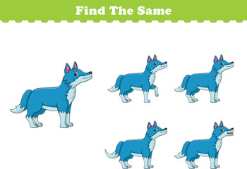 Obraz premium Funny cartoon wolf. Find same pictures. Educational game for children. Cartoon vector illustration