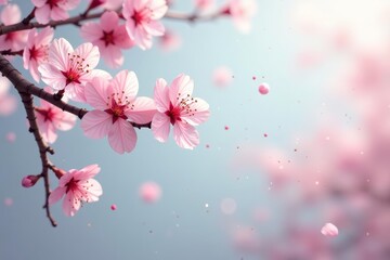 Fototapeta premium Beautiful set of delicate and intricate sakura cherry blossom clip arts with soft colors, intricate, floral