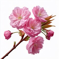 Obraz premium Pink cherry blossom branch close up on white background