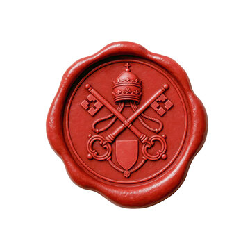 Red wax seal on transparent background featuring the crossed keys of St. Peter and papal tiara, symbolizing Vatican authority and Catholic tradition.
