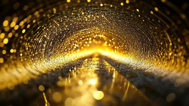 Explore the beauty of enchanting golden light reflecting in a magical tunnel during a serene moment at dusk Generative AI