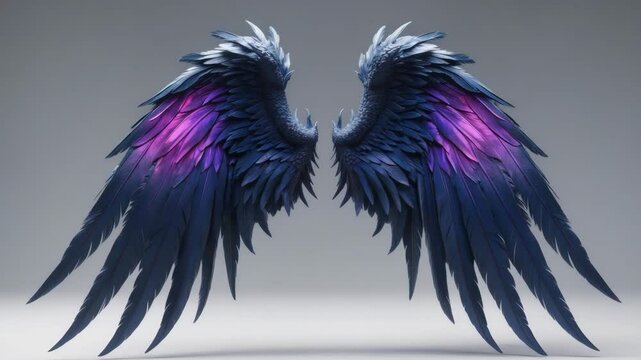 Dark isolated wings with feathers on transparent background