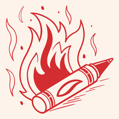 Crayon Flame Icon – Abstract Red Scribble Fire Logo in Punk Pastel Style