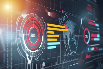 Captivating view of data analysis visualization, showcasing a complex network of information and technological innovation
