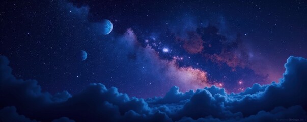 Obraz premium Starry Night Sky with Sparkling Stars and Planets, Space, Cosmos, Galaxy