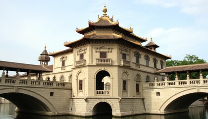 Fototapeta premium Asian bridge over water, ornate