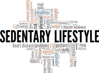 Sedentary Lifestyle word cloud conceptual design isolated on white background.