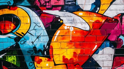 Vibrant Brick Wall Graffiti: A Bold, Colorful Street Art Explosion