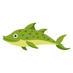 Cute Green Cartoon Fish Clipart. Ocean Animal Illustration