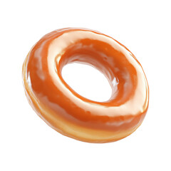 Tasty round donut topped with caramel and vanilla glaze swirl, isolated on white transparent background, concept of sweet dessert snack