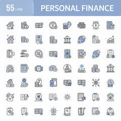 55 Line Icons Personal Finance & Budgeting Set – Blue Minimal Style