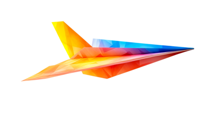 Flying colorful transparent paper airplane