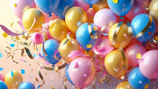 Bright birthday party frame featuring animated confetti and fun decorations