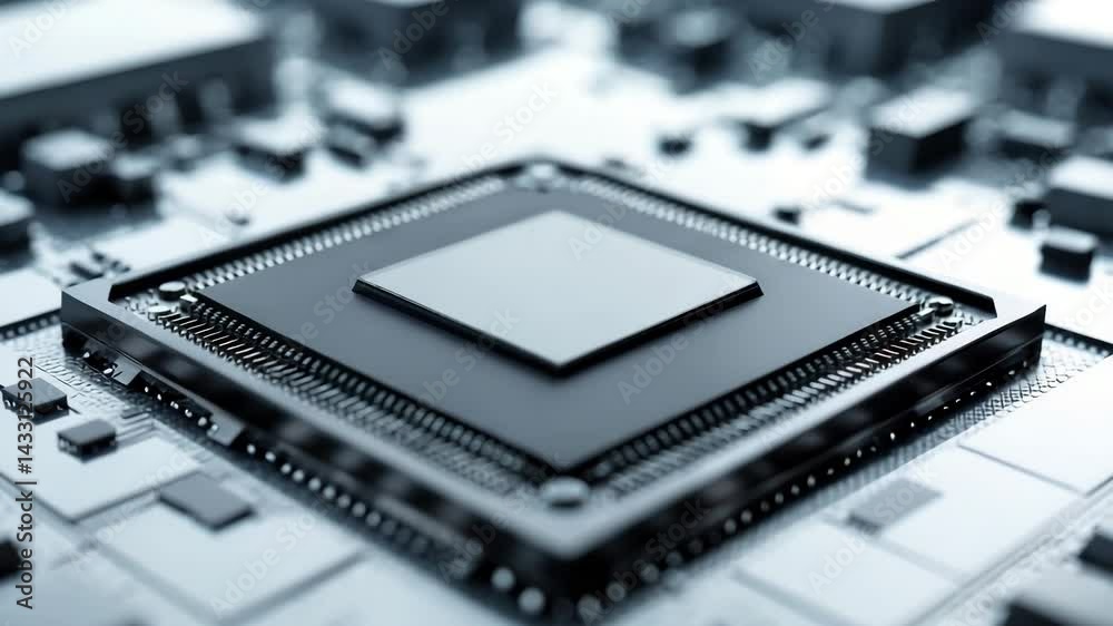 Poster visual representation of a microprocessor on a motherboard with high-tech design