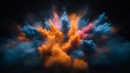 Colorful powder explosion; dark background