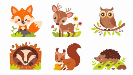 Fototapeta premium Cute woodland animals set in an illustrative design.