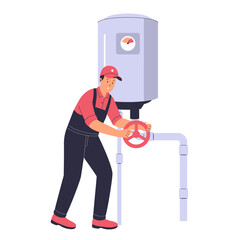 Plumber repair water heater boiler concept. Illustration for website, landing page, mobile app, poster and banner. Trendy flat vector illustration