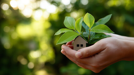 Eco-Friendly House in Hand Showcasing Sustainable Living
