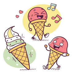 colorful vector  ice cream cones characters