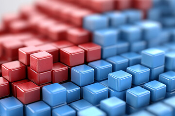 Obraz premium Results of a successful marketing campaign showcasing vibrant red and blue data blocks stacked creatively in an abstract design