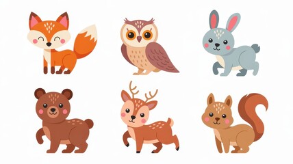 Collection of adorable cartoon forest animals.