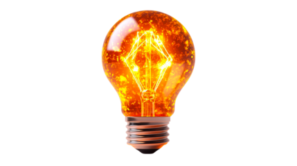 Bright orange glowing light bulb design element
