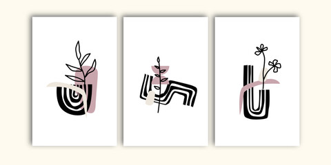 Set of boho abstract wall art collection. Bohemian wall decoration, wallpaper, wall print and wall design.