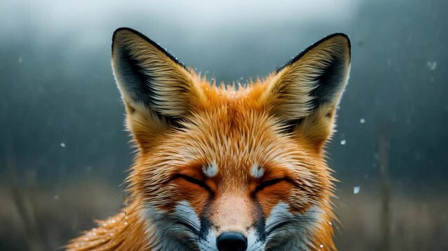 Humorous red fox stretches out. Theme - amusing animals