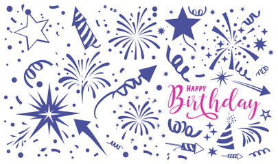Obraz premium Happy Birthday Vector doodle elements Logo for banner, poster, social media