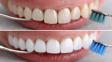 Obraz premium Before After Teeth Whitening Close up of a Smile Transformation with Professional Teeth Cleaning