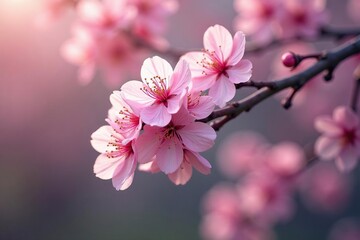 Obraz premium Delicate pink sakura blossoms, soft petals, intricate branch pattern, cherry blossom, petal, spring