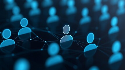 Digital network of connected user icons in blue tones.
