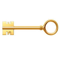 A golden key isolated on a white background, symbolizing security, unlocking potential, and opportunity.