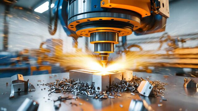 Machining process of industrial metal cutting using a cutter.