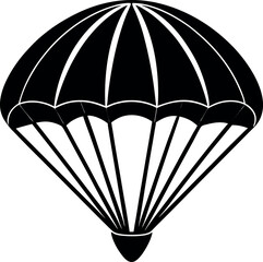 Skydiving Parachute Silhouette in Black | Aerial Drop Vector Icon for Adventure, Military & Sport