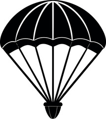 Skydiving Parachute Silhouette in Black | Aerial Drop Vector Icon for Adventure, Military & Sport